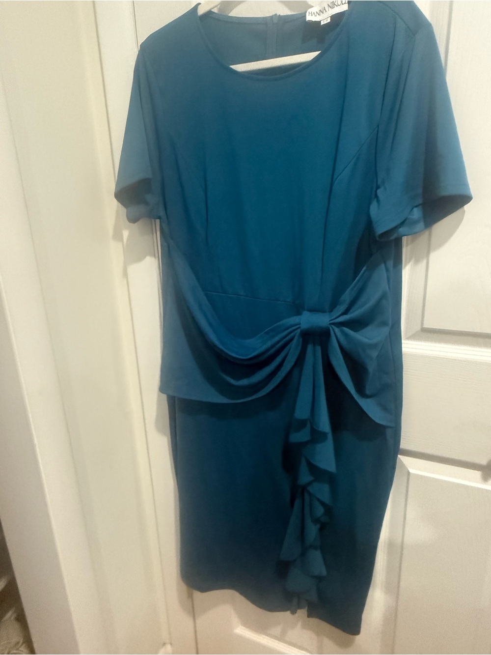 Tahari ASL Teal Knot-Front Sheath Dress